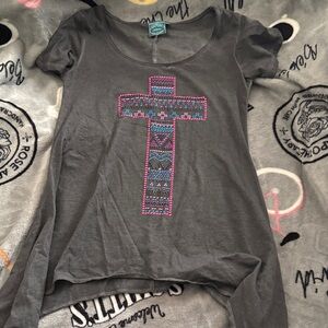 Gray Cross Graphic Women's Top